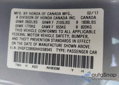 2017 Honda Civic Touring z USA, uszkodzony, nr VIN 2HGFC3B90HH358545